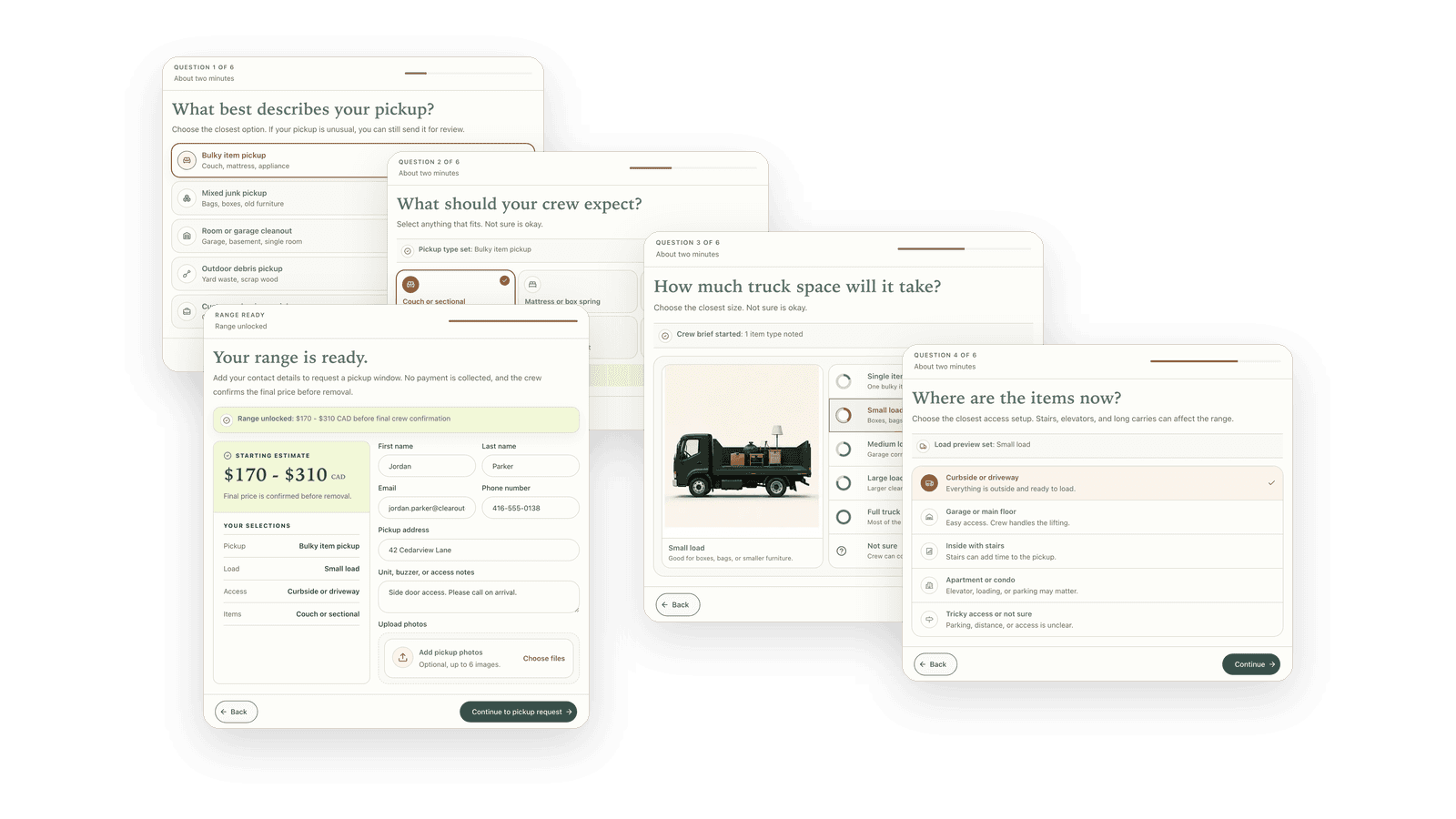 Illustrative SmartQuote pricing-protection board showing load size, access, photos, and crew-review rules.