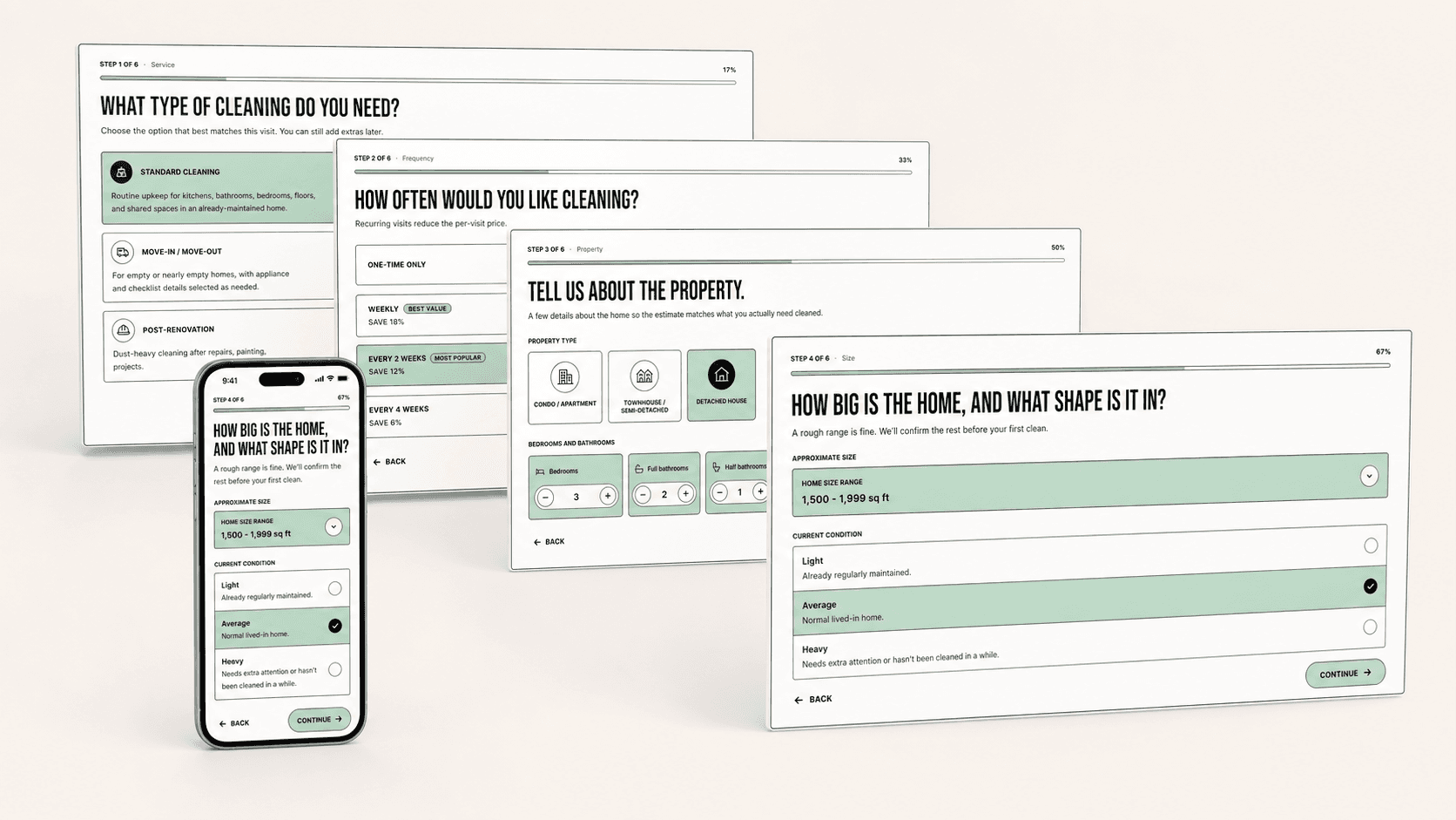 House cleaning SmartQuote intake showing how the customer gives scope before the team replies.