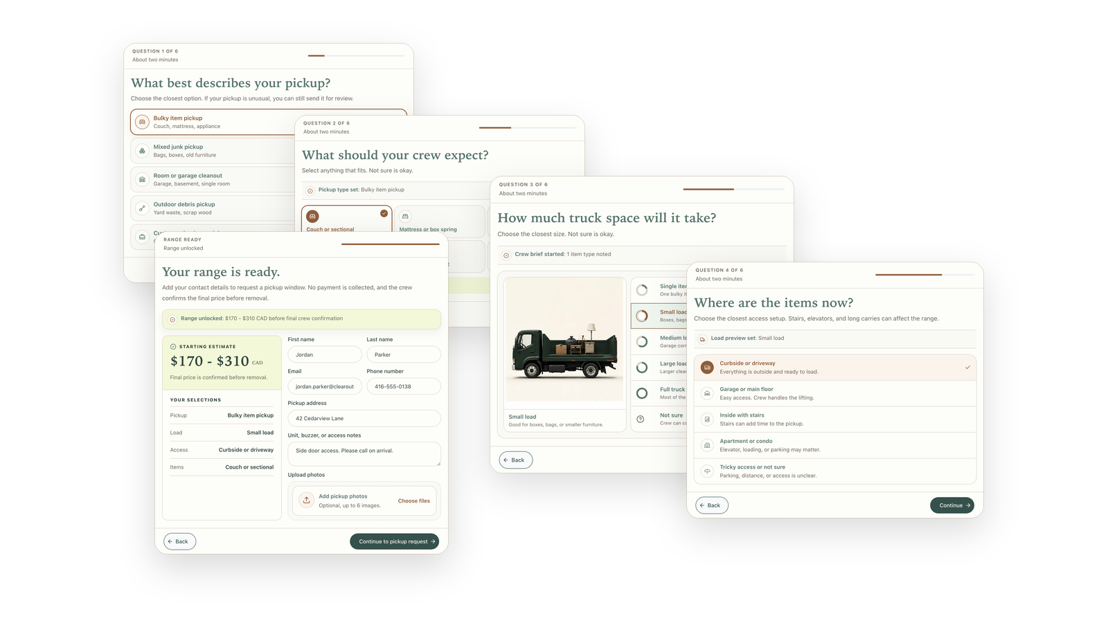 Illustrative SmartQuote pricing-protection board showing load size, access, photos, and crew-review rules.