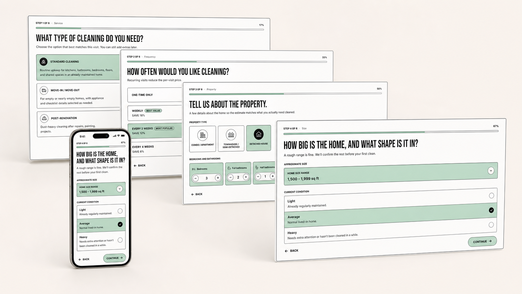 House cleaning SmartQuote intake showing how the customer gives scope before the team replies.